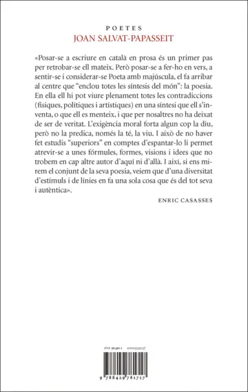 Contraportada Poesia completa (Joan Salvat-Papasseit)