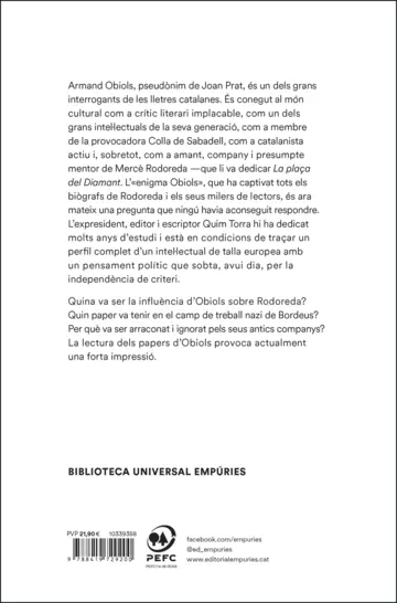 Contraportada Armand Obiols, d'una fredor que crema