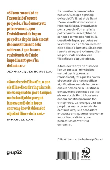 Contraportada Sobre la pau perpètua