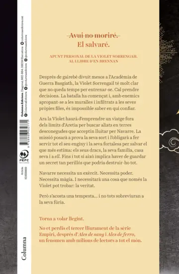 Contraportada Ales d'ònix (Empiri 3) Edició limitada amb cantells tintats