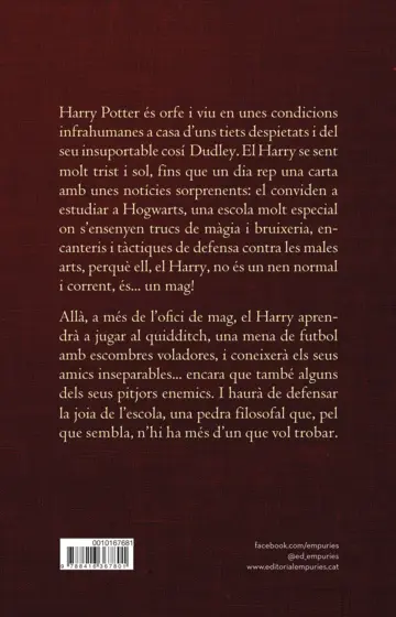 Contraportada Harry Potter i la pedra filosofal (rústica)
