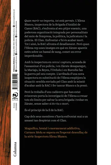 Contraportada El Clan (Inspectora Elena Blanco 5)