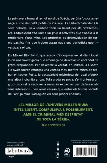 Contraportada Els ullals del linx (Sèrie Millennium 8)