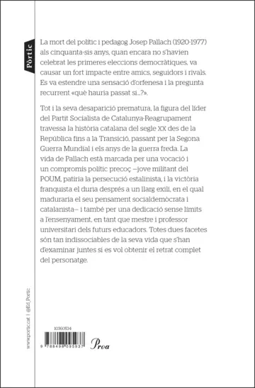 Contraportada Josep Pallach, política i pedagogia