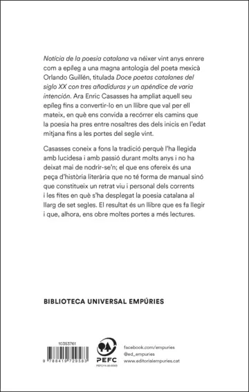 Contraportada Notícia de la poesia catalana