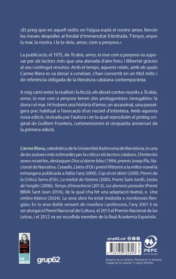 Contraportada Te deix, amor, la mar com a penyora - edició especial 50 anys