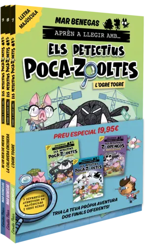 Portada Pack Aprèn a llegir amb... Els detectius Poca-zooltes!  7,8 i 9: En lletra MAJÚS