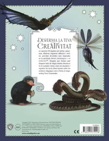 Contraportada Bèsties fantàstiques i on trobar-les. Llibre d'art i creativitat