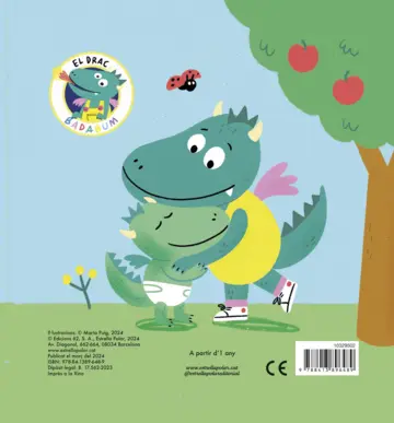 Contraportada BADABUM. El drac juga a fet i amagar. Llibre amb solapes de roba