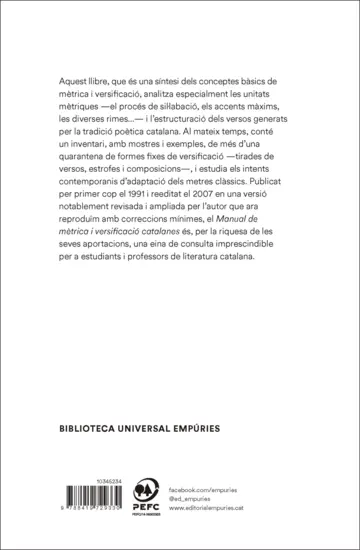 Contraportada Manual de mètrica i versificació catalanes