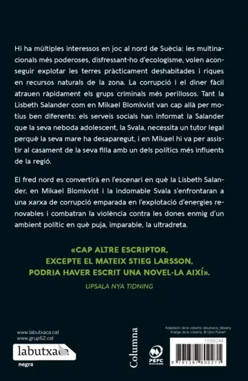 Contraportada Les urpes de l'àguila: una novel·la de la Lisbeth Salander (Sèrie Millennium 7)