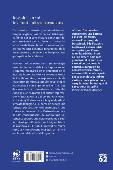 Contraportada Joventut i altres narracions