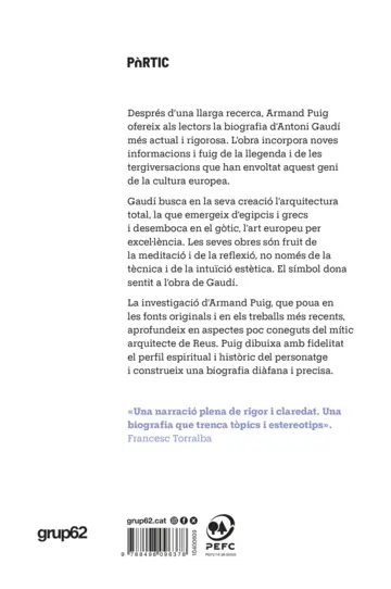 Contraportada Antoni Gaudí, vida i obra (nova ed.)